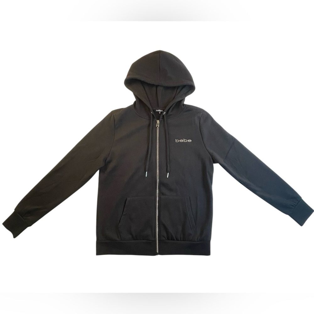 Bebe Long Sleeve Black Zip-Up Hoodie Women’s Size Medium